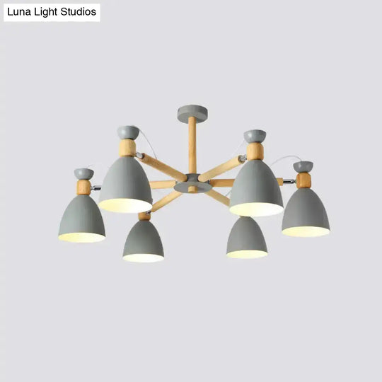 Contemporary Metal Flared Semi-Flush Mount Ceiling Light With Wood Arm - Ideal For Living Room