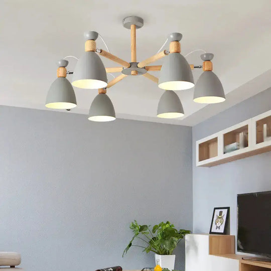 Contemporary Metal Flared Semi-Flush Mount Ceiling Light With Wood Arm - Ideal For Living Room 6 /