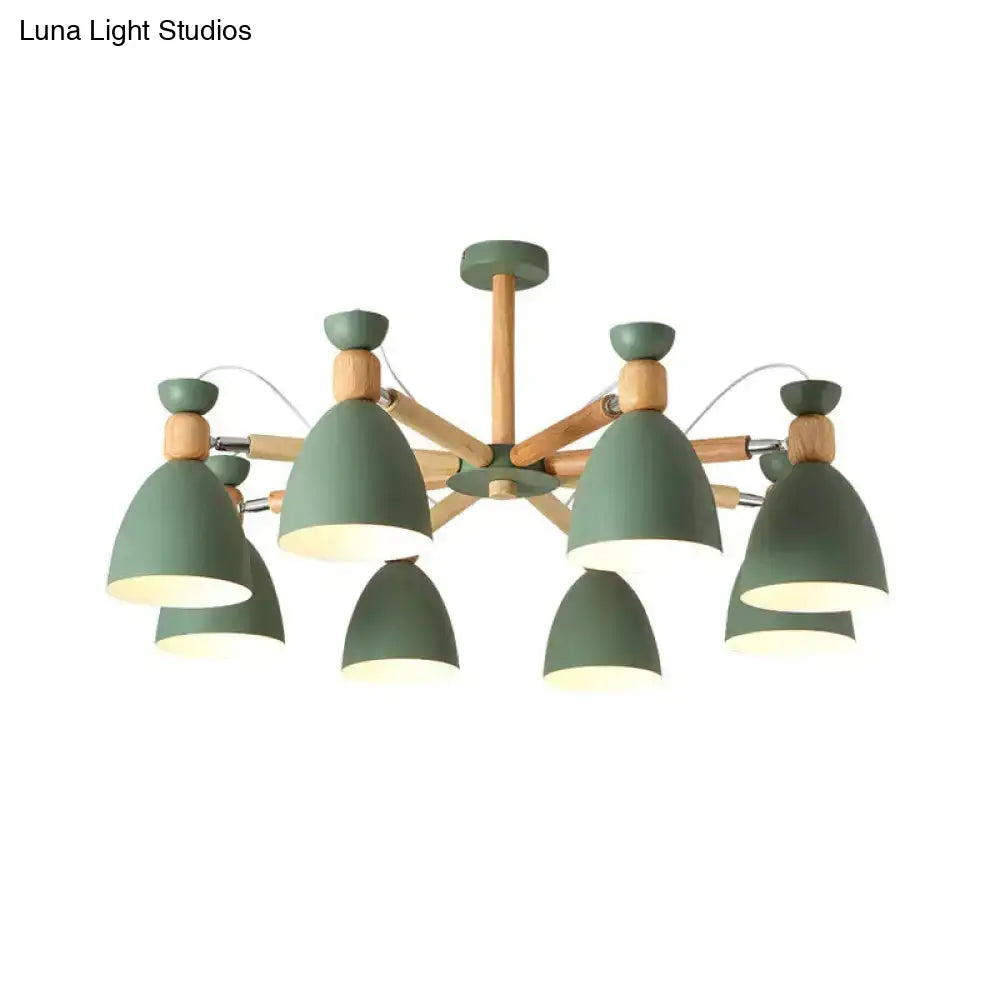 Contemporary Metal Flared Semi-Flush Mount Ceiling Light With Wood Arm - Ideal For Living Room