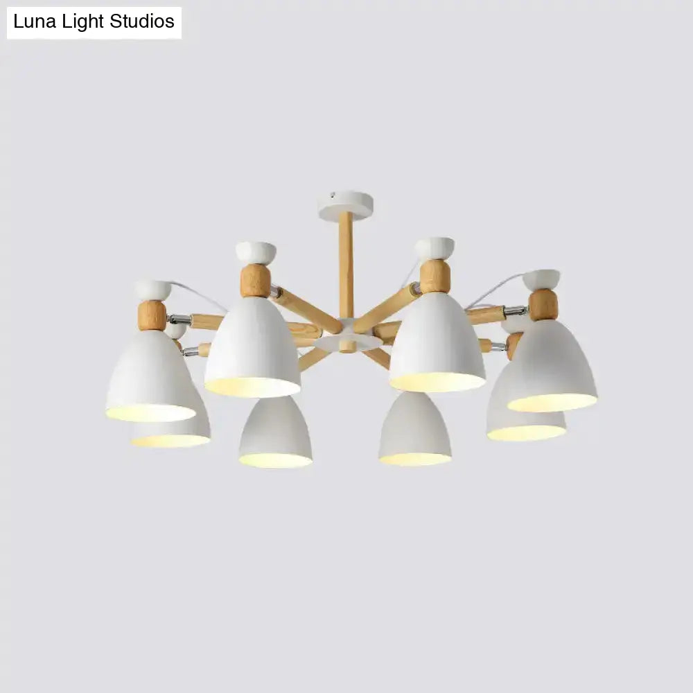 Contemporary Metal Flared Semi-Flush Mount Ceiling Light With Wood Arm - Ideal For Living Room