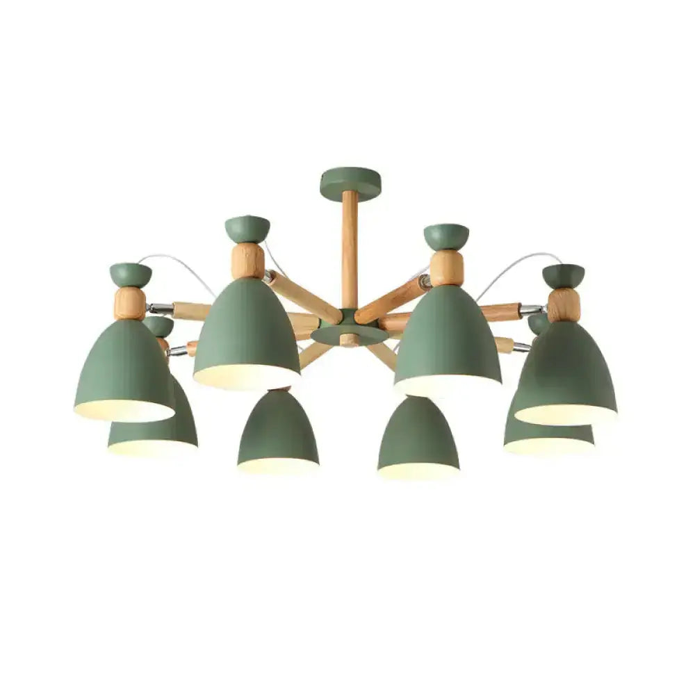 Contemporary Metal Flared Semi-Flush Mount Ceiling Light With Wood Arm - Ideal For Living Room 8 /