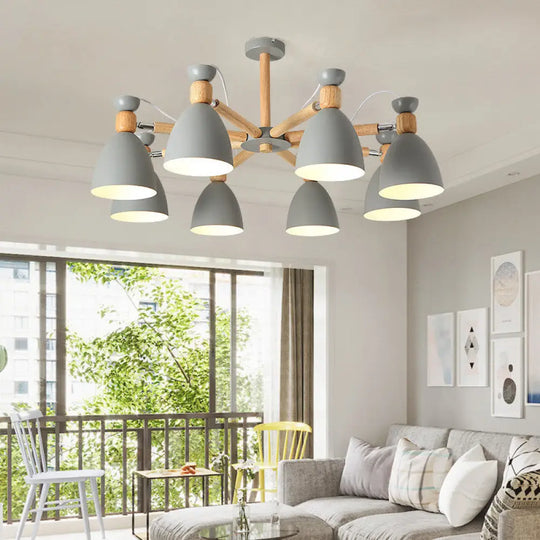 Contemporary Metal Flared Semi - Flush Mount Ceiling Light With Wood Arm - Ideal For Living Room 8