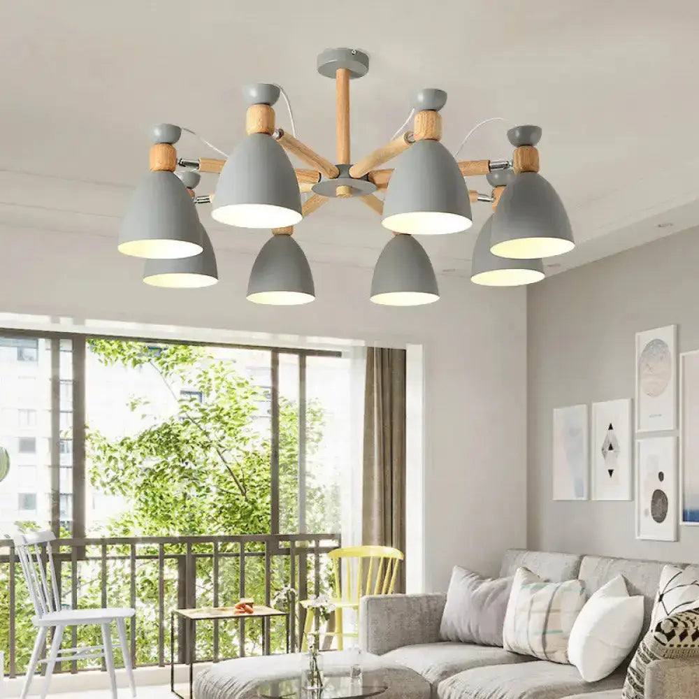 Contemporary Metal Flared Semi-Flush Mount Ceiling Light With Wood Arm - Ideal For Living Room 8 /