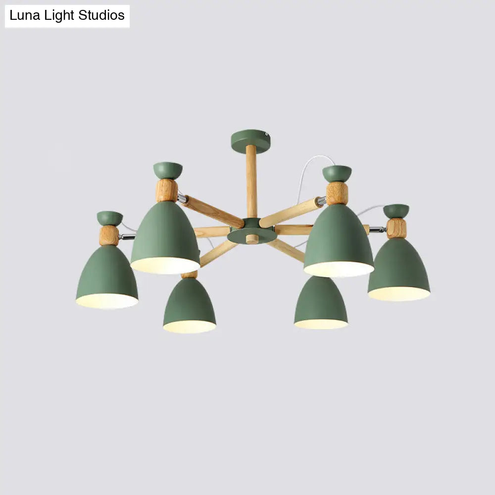 Contemporary Metal Flared Semi-Flush Mount Ceiling Light With Wood Arm - Ideal For Living Room 6 /