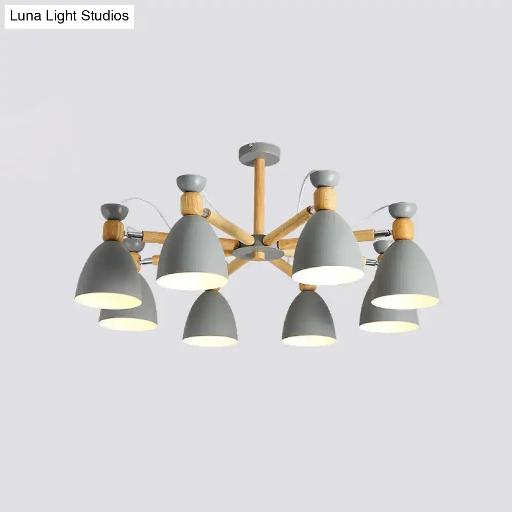 Contemporary Metal Flared Semi-Flush Mount Ceiling Light With Wood Arm - Ideal For Living Room