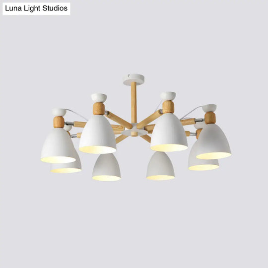 Contemporary Metal Flared Semi-Flush Mount Ceiling Light With Wood Arm - Ideal For Living Room