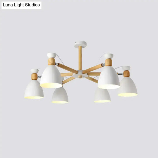 Contemporary Metal Flared Semi-Flush Mount Ceiling Light With Wood Arm - Ideal For Living Room