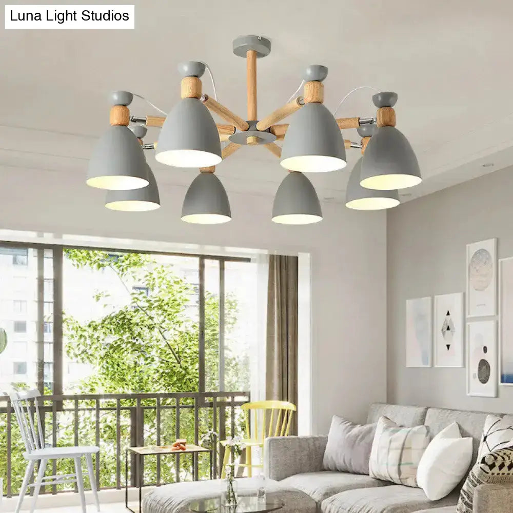 Contemporary Metal Flared Semi-Flush Mount Ceiling Light With Wood Arm - Ideal For Living Room