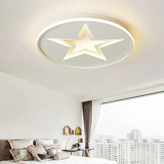 Contemporary Metal Flush Mount Star Ceiling Lamp White Finish For Living Room Illumination / 18’