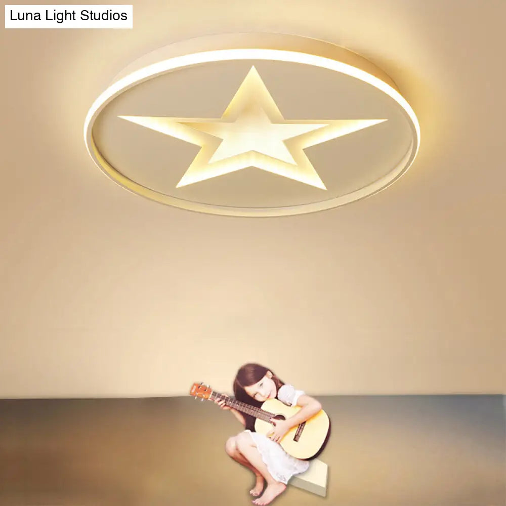Contemporary Metal Flush Mount Star Ceiling Lamp White Finish For Living Room Illumination