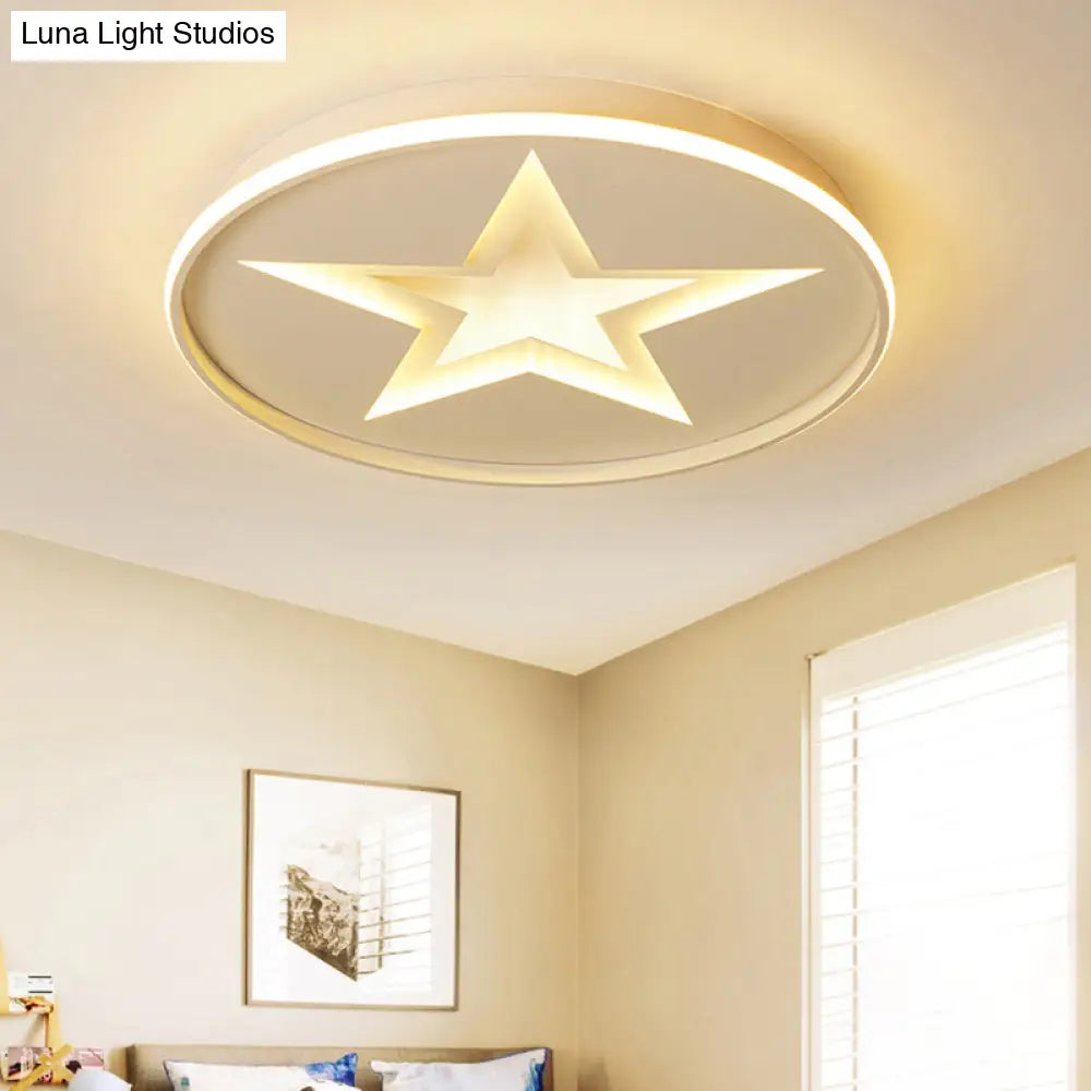Contemporary Metal Flush Mount Star Ceiling Lamp White Finish For Living Room Illumination / 18 Warm