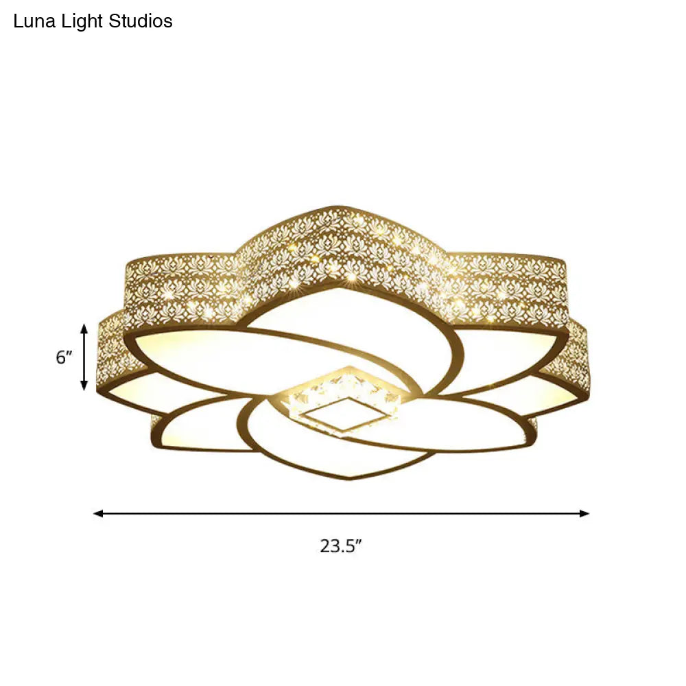 Contemporary Metal Flushmount Light: 23.5’/29.5’ W Led White Ceiling Light With Crystal Accent