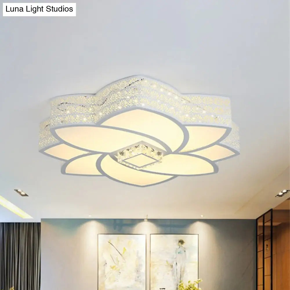 Contemporary Metal Flushmount Light: 23.5’/29.5’ W Led White Ceiling Light With Crystal Accent