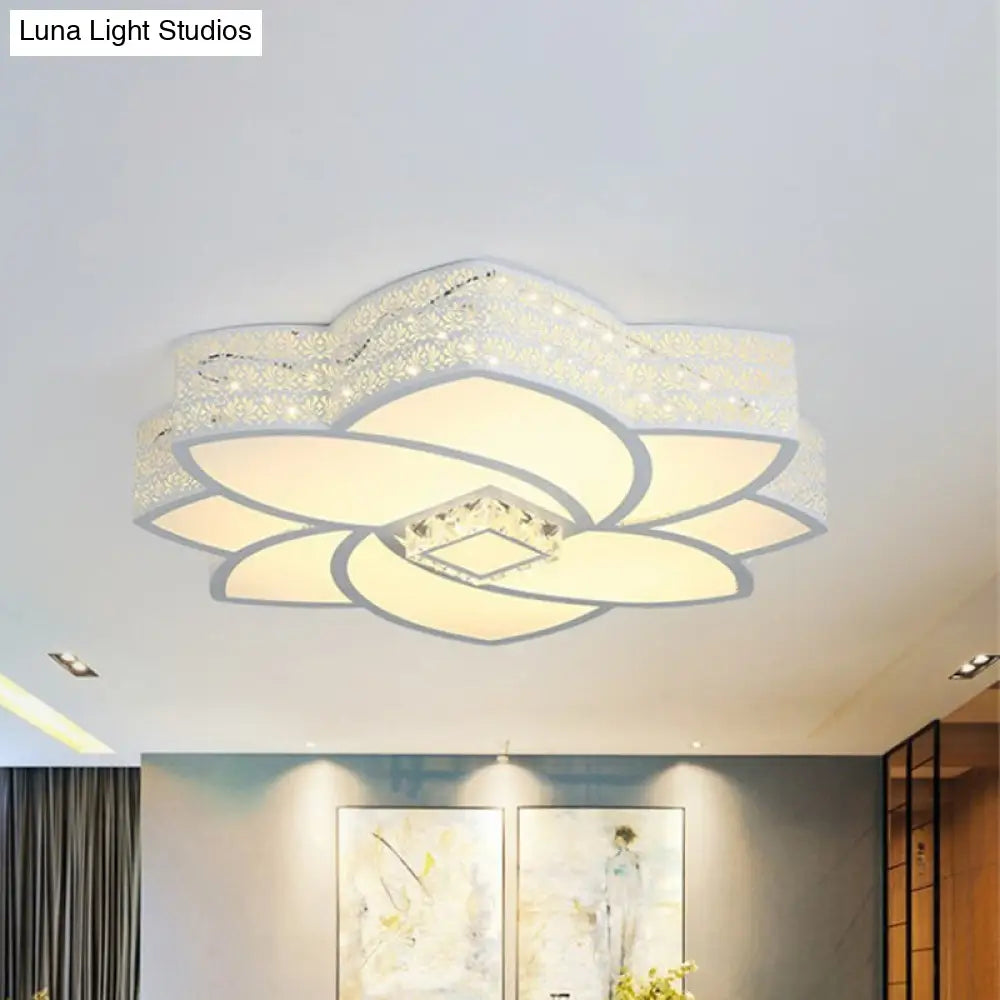 Contemporary Metal Flushmount Light: 23.5/29.5 W Led White Ceiling Light With Crystal Accent