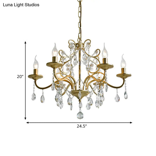 Contemporary Metal Gold Chandelier With Crystal Accents - 3/6-Bulb Pendant