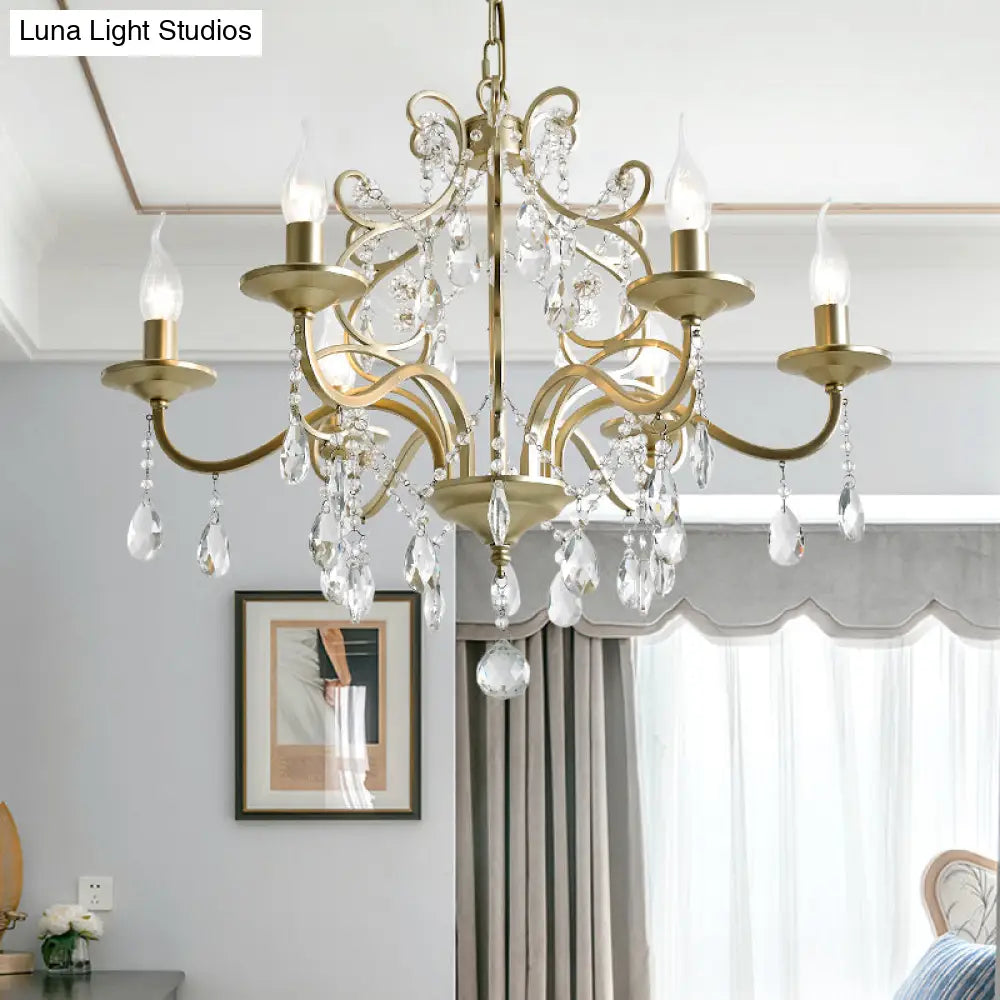 Contemporary Metal Gold Chandelier With Crystal Accents - 3/6-Bulb Pendant