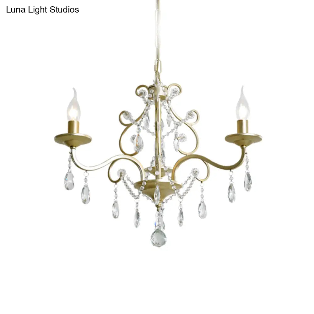 Contemporary Metal Gold Chandelier With Crystal Accents - 3/6-Bulb Pendant