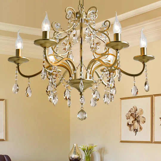 Contemporary Metal Gold Chandelier With Crystal Accents - 3/6-Bulb Pendant 6 /