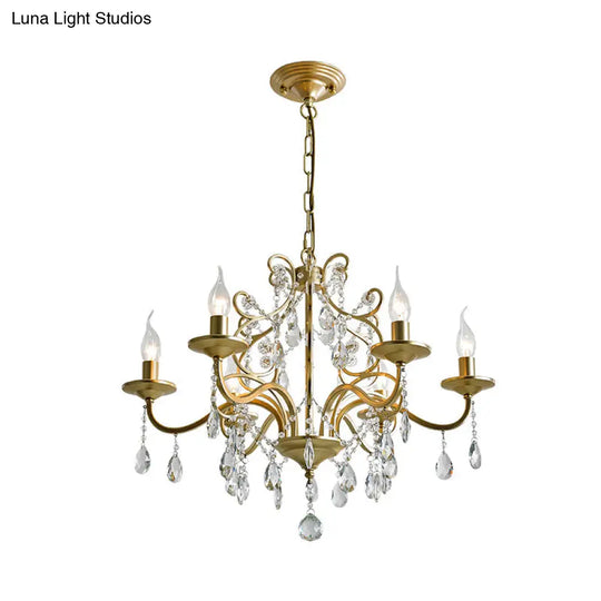 Contemporary Metal Gold Chandelier With Crystal Accents - 3/6-Bulb Pendant