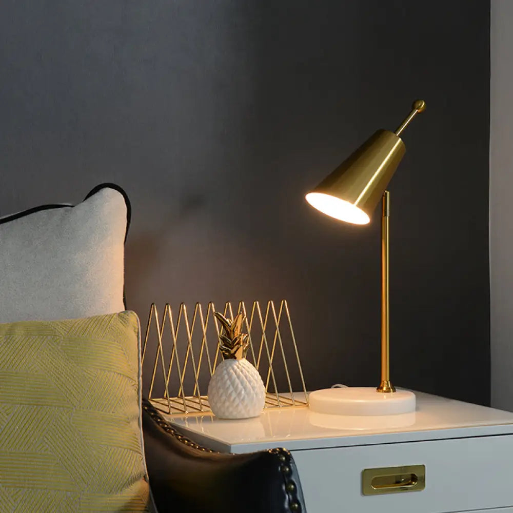 Contemporary Metal Gold Nightstand Lamp - Tapered Night Table Light For Bedroom