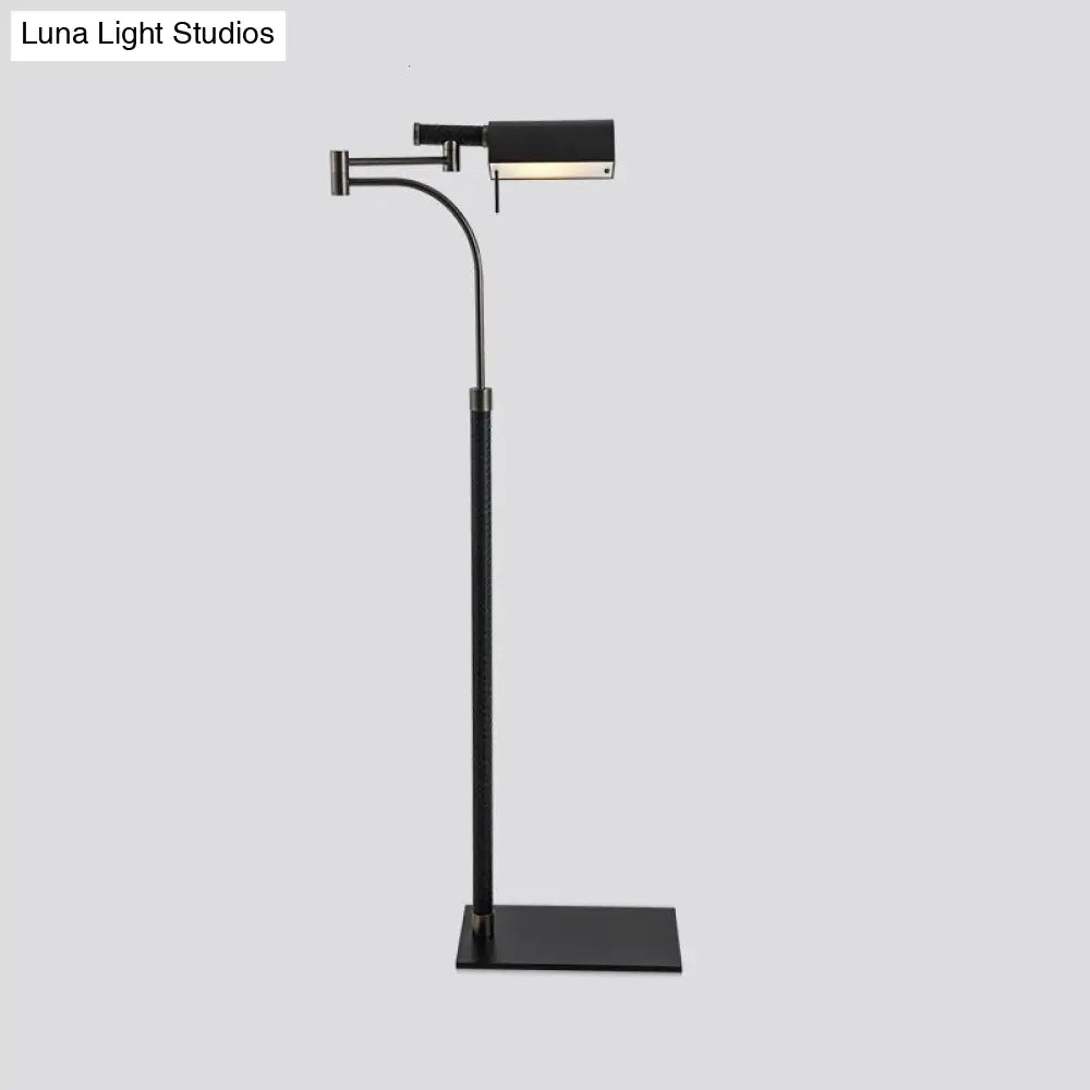 Contemporary Metal Half-Cylinder Floor Light: Black Leather Standing Lamp