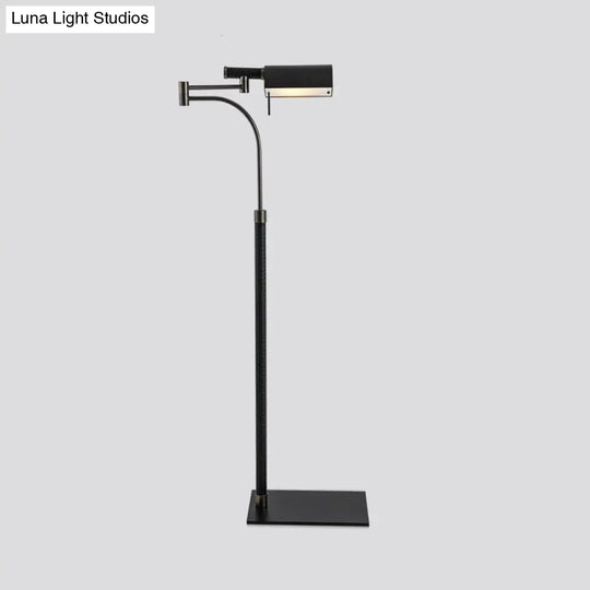 Contemporary Metal Half-Cylinder Floor Light: Black Leather Standing Lamp