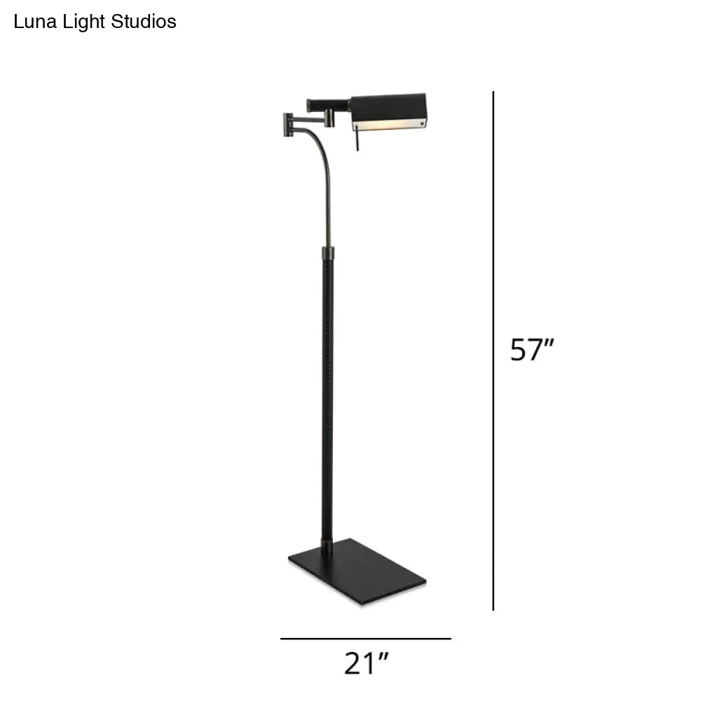 Contemporary Metal Half-Cylinder Floor Light: Black Leather Standing Lamp