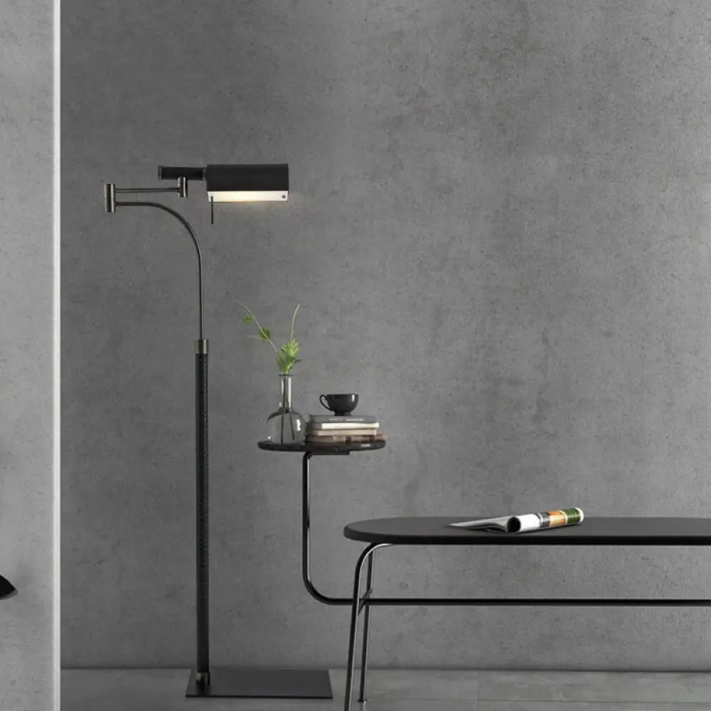 Contemporary Metal Half-Cylinder Floor Light: Black Leather Standing Lamp