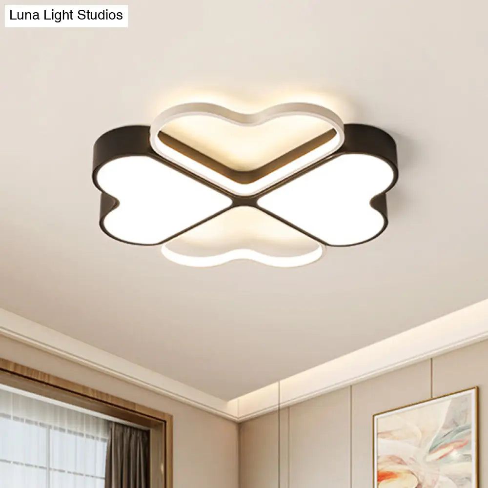 Contemporary Metal Led Black Flush Light Fixture For Bedroom - Clover Ceiling Mount