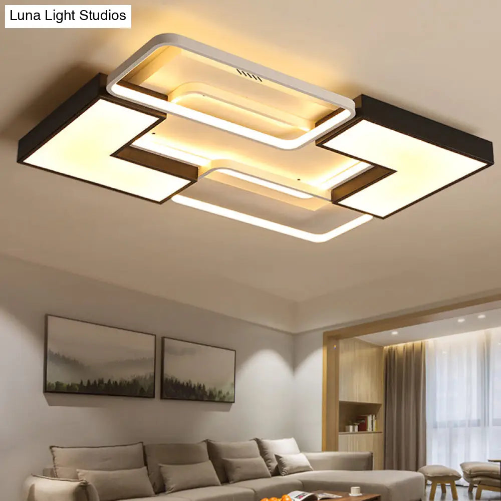 Contemporary Metal Led Ceiling Light Fixture For Living Room - Black Rectangular/Square Flush Design