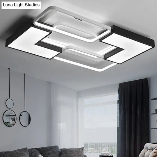 Contemporary Metal Led Ceiling Light Fixture For Living Room - Black Rectangular/Square Flush Design