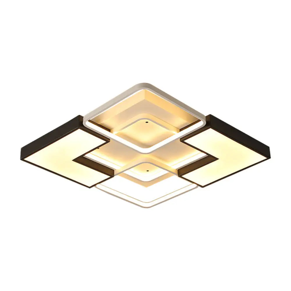 Contemporary Metal Led Ceiling Light Fixture For Living Room - Black Rectangular/Square Flush