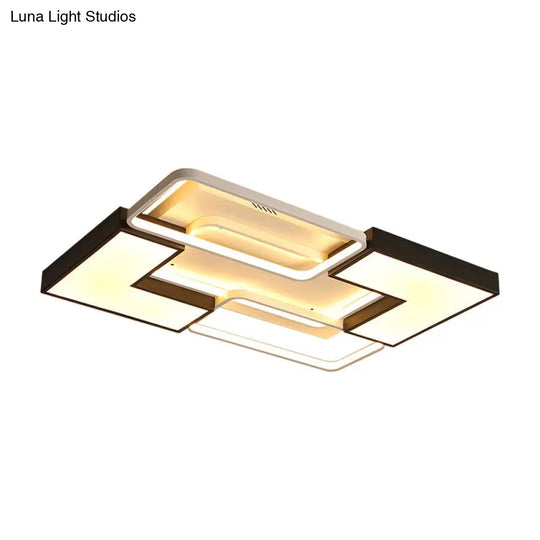 Contemporary Metal Led Ceiling Light Fixture For Living Room - Black Rectangular/Square Flush Design