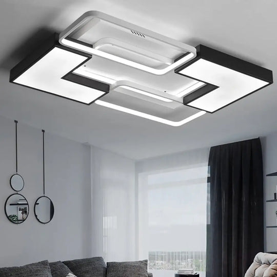 Contemporary Metal Led Ceiling Light Fixture For Living Room - Black Rectangular/Square Flush