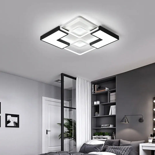 Contemporary Metal Led Ceiling Light Fixture For Living Room - Black Rectangular/Square Flush