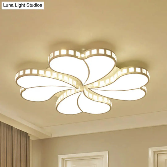 Contemporary Metal Led Ceiling Light - White Petal Flush Design For Living Room With Acrylic Shade