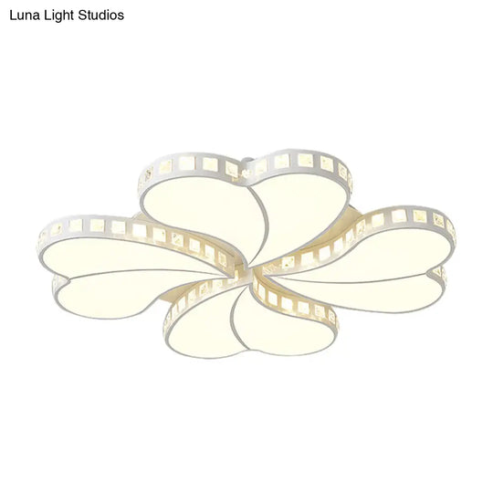 Contemporary Metal Led Ceiling Light - White Petal Flush Design For Living Room With Acrylic Shade