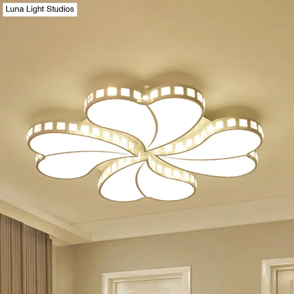 Contemporary Metal Led Ceiling Light - White Petal Flush Design For Living Room With Acrylic Shade