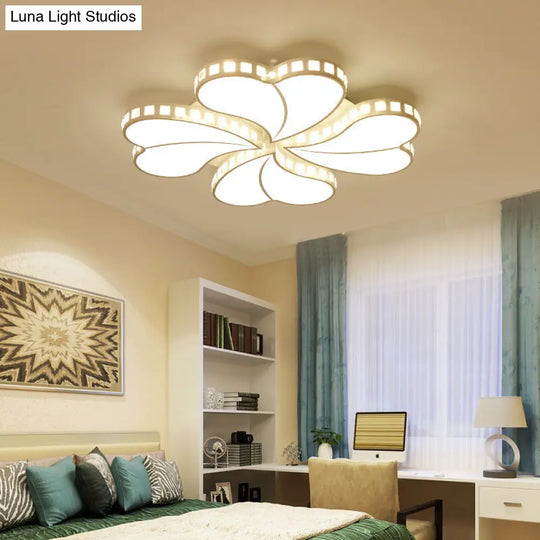 Contemporary Metal Led Ceiling Light - White Petal Flush Design For Living Room With Acrylic Shade