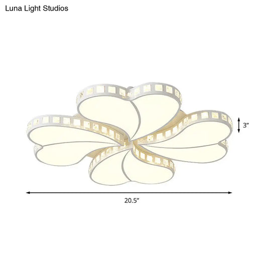 Contemporary Metal Led Ceiling Light - White Petal Flush Design For Living Room With Acrylic Shade