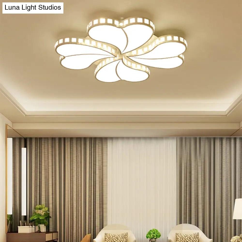 Contemporary Metal Led Ceiling Light - White Petal Flush Design For Living Room With Acrylic Shade