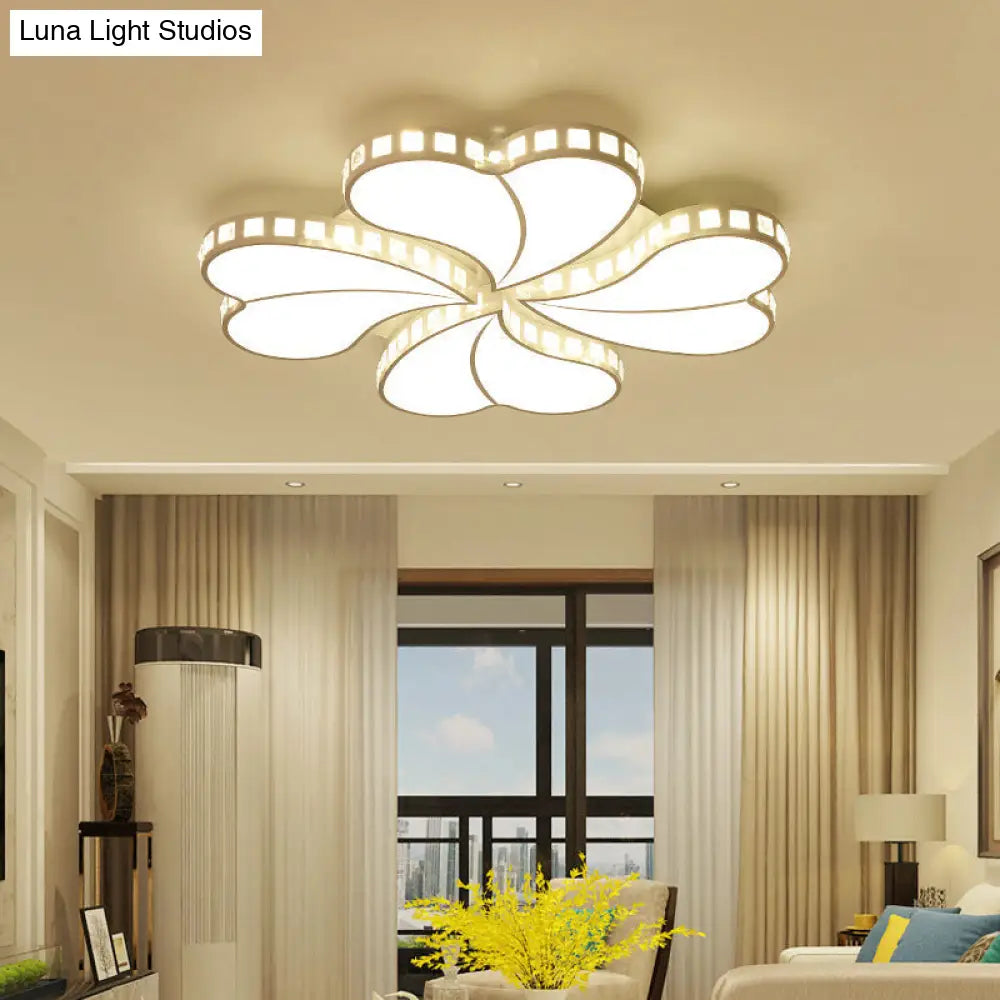 Contemporary Metal Led Ceiling Light - White Petal Flush Design For Living Room With Acrylic Shade