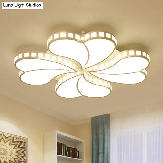 Contemporary Metal Led Ceiling Light - White Petal Flush Design For Living Room With Acrylic Shade