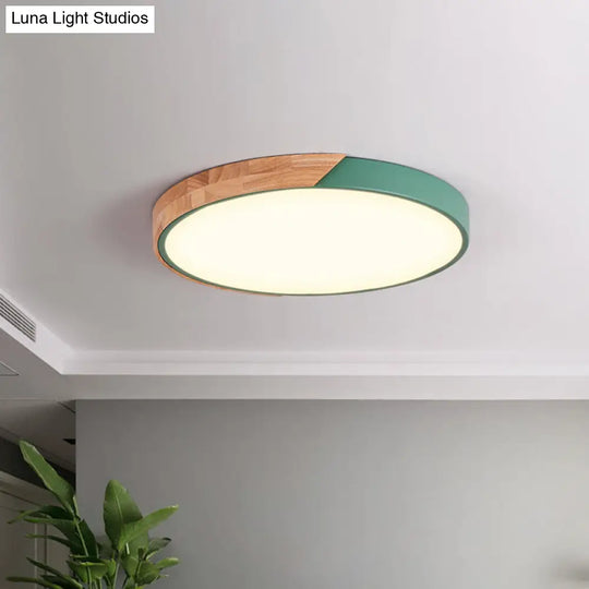 Contemporary Metal Led Flush Light Fixture - Round Pink/Yellow/Green 16/19.5 Wide