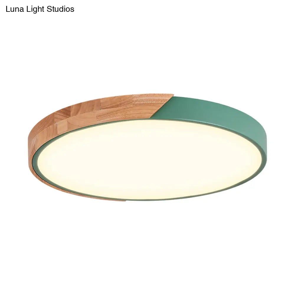 Contemporary Metal Led Flush Light Fixture - Round Pink/Yellow/Green 16/19.5 Wide