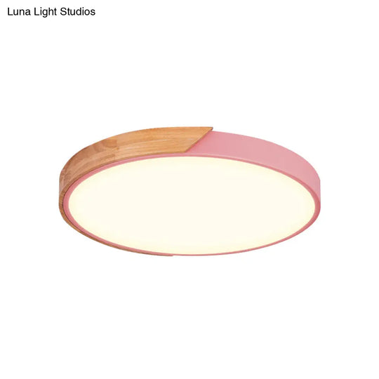 Contemporary Metal Led Flush Light Fixture - Round Pink/Yellow/Green 16/19.5 Wide