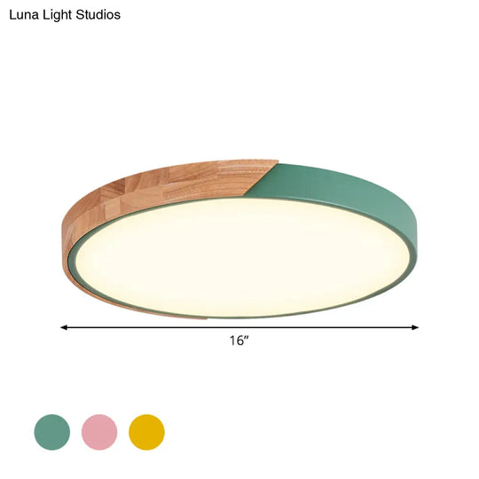 Contemporary Metal Led Flush Light Fixture - Round Pink/Yellow/Green 16/19.5 Wide