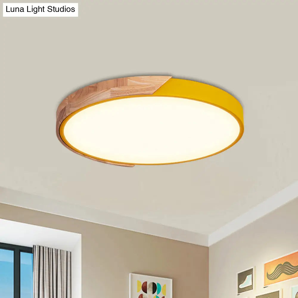 Contemporary Metal Led Flush Light Fixture - Round Pink/Yellow/Green 16/19.5 Wide