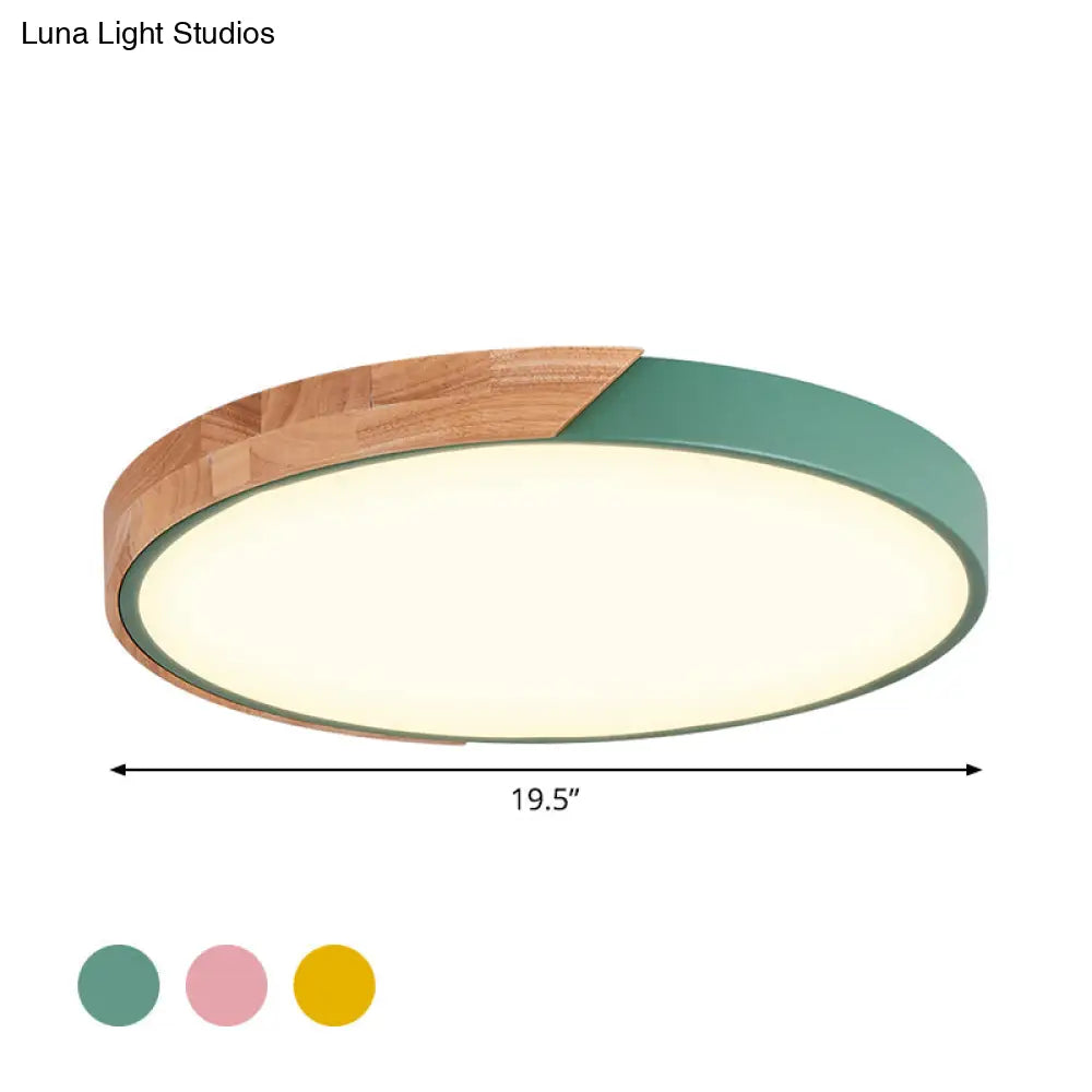 Contemporary Metal Led Flush Light Fixture - Round Pink/Yellow/Green 16/19.5 Wide