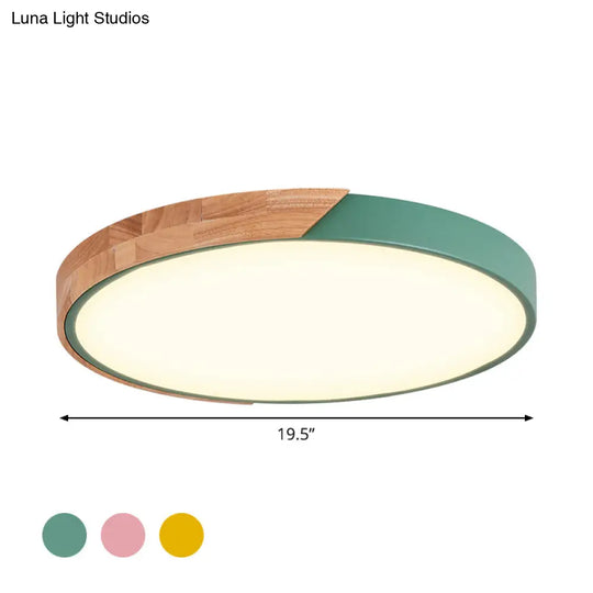 Contemporary Metal Led Flush Light Fixture - Round Pink/Yellow/Green 16/19.5 Wide